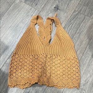 Zara Mustard Crochet Halter Top